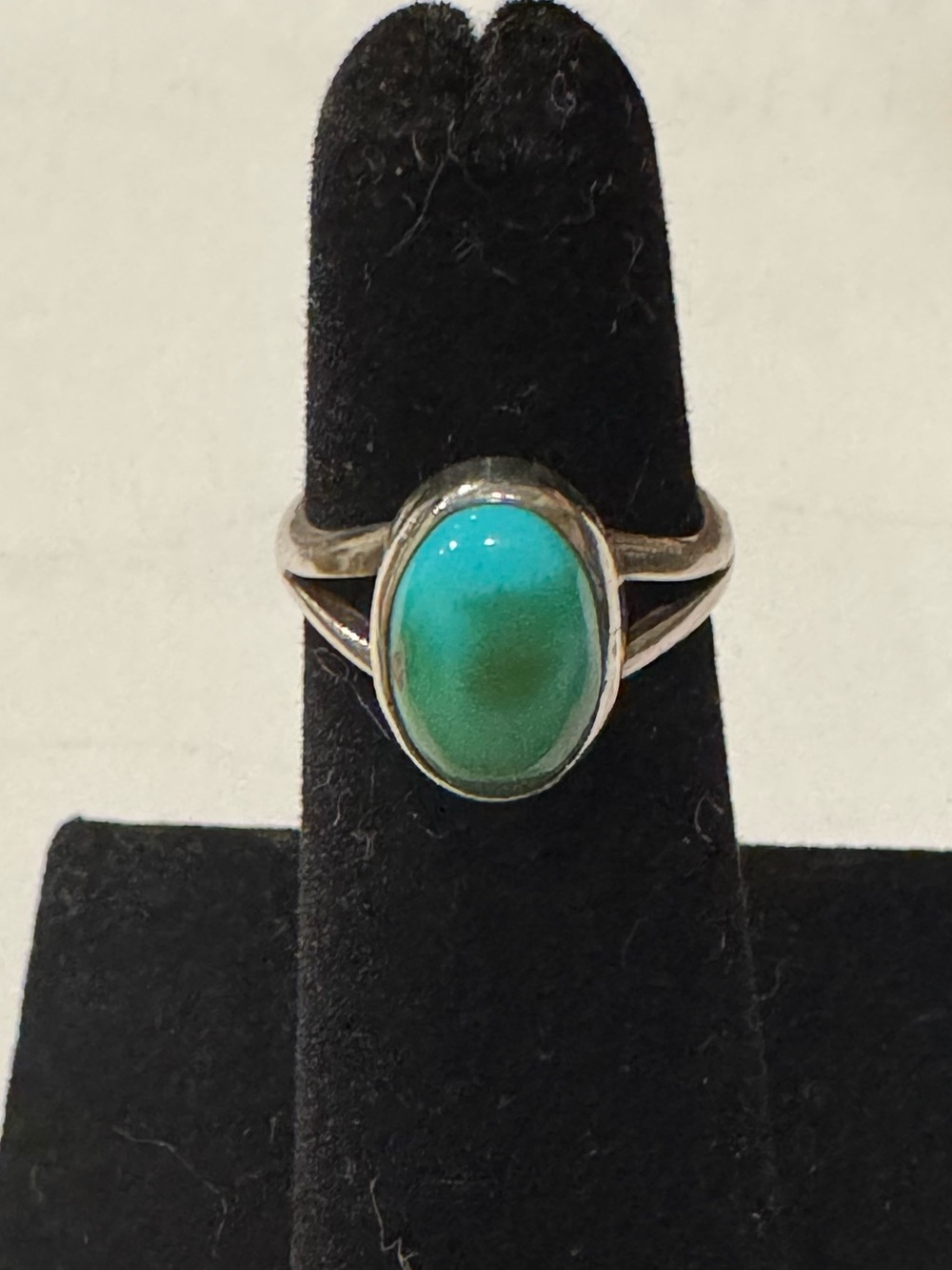 Sterling Silver Turquoise Oval Ring - Blue-Green Stone